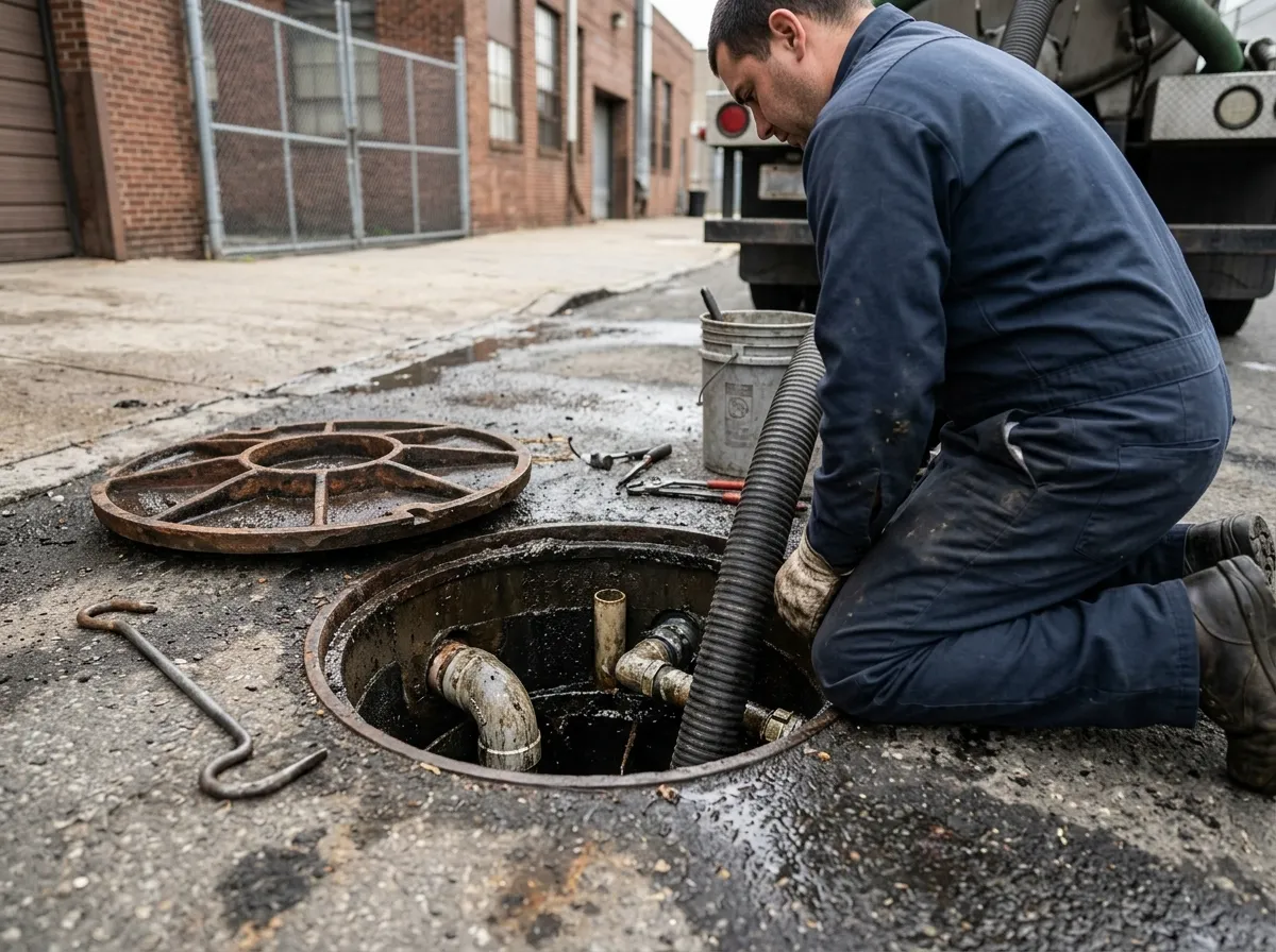Our plumbers handling grease interceptor pumping