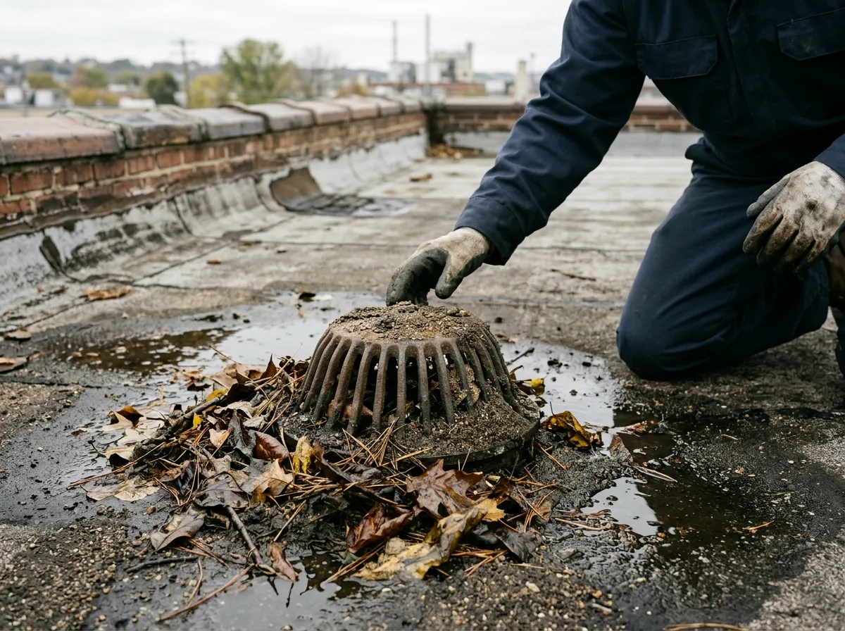 Our plumbers handling roof drain service